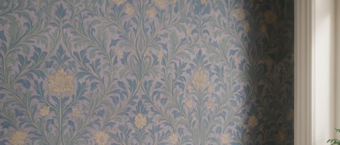 Papier peint bleu à motifs floraux classiques